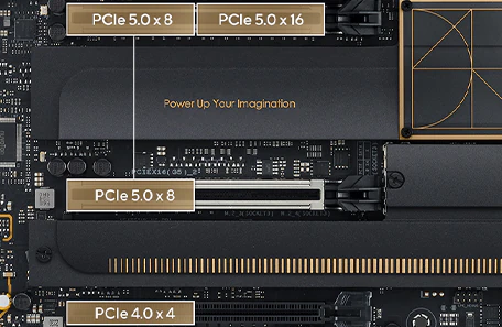 Markering af PCIe 5 slots på ProArt X870E-Creator WiFi