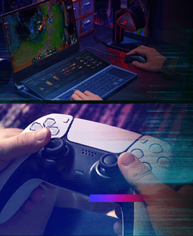 Bærbar computer og Playstation 5 controller
