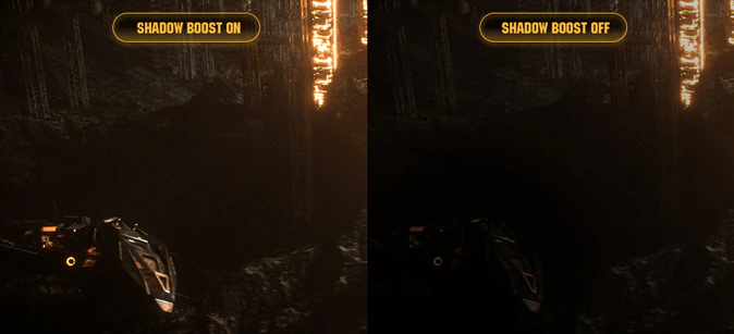 Sammenligning af skærmbillede med og uden Asus Shadow Boost