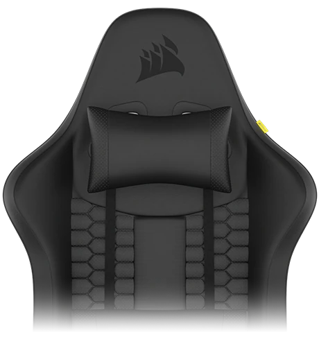 Nærbillede af betræk på Corsair TC100 gaming stol