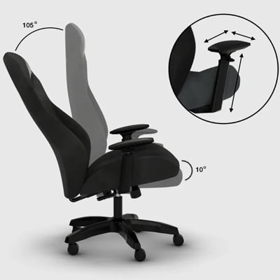 Indstillingsmuligheder på Corsair TC60 Fabric gaming stol