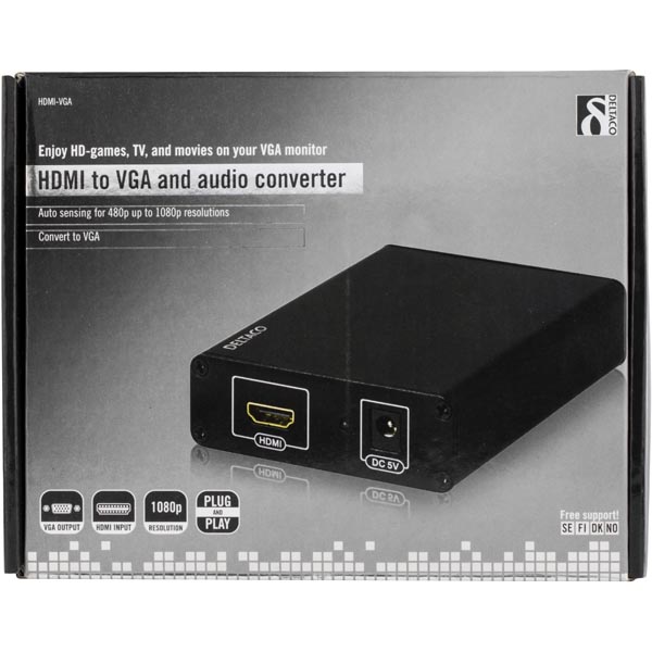 Deltaco HDMI -> VGA Adapter m. lyd (Aktiv)