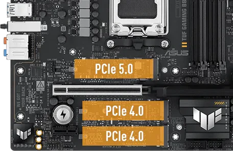 Markering af PCIe-slots på TUF Gaming B850M-PLUS WiFi