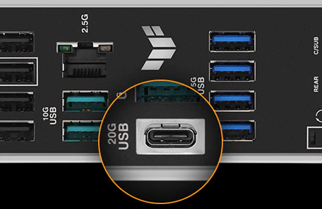 20Gbps USB Type-C port på bagsiden