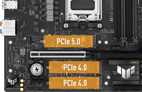 Markering af PCIe-slots på TUF Gaming B850M-PLUS