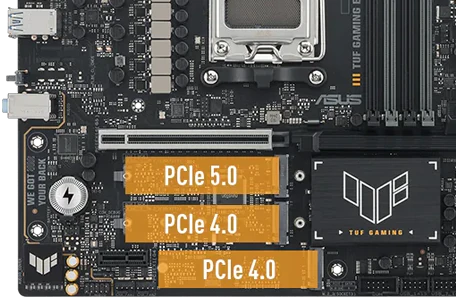 Markering af PCIe-slots på TUF Gaming B850M-PLUS II