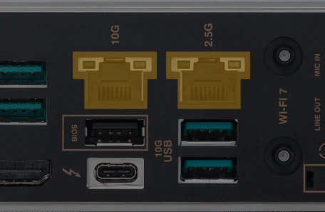 Markering af to Ethernet-porte på ProArt Z890-Creator WiFi