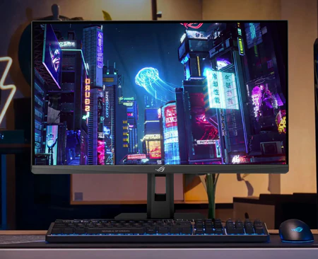 ASUS ROG Strix XG27ACMEG skærm på skrivebord