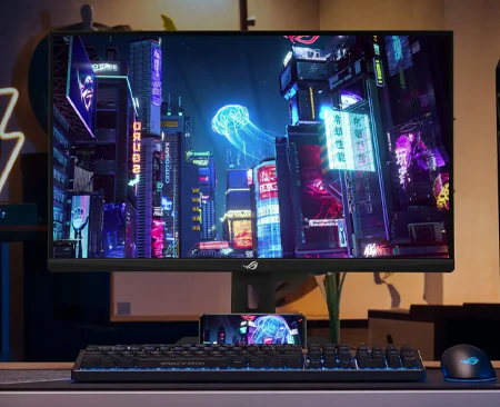 ASUS ROG Strix XG27UCS skærm på skrivebord