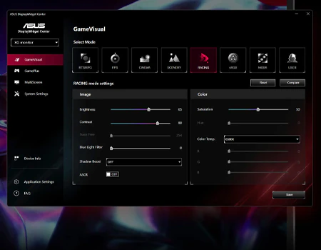 Screenshot fra ASUS DisplayWidget software