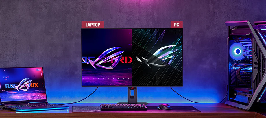 XG32UCWMG tilsluttet laptop og desktop PC